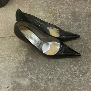 Gianmarco lorenzi kitten heels pointy toe black patent leather whimsigoth heels